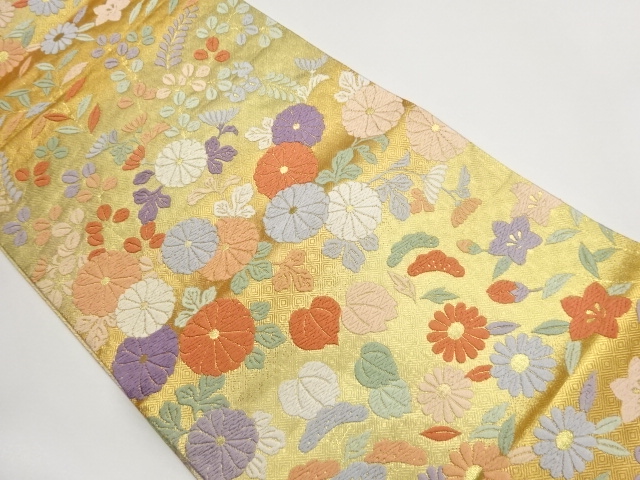 JAPANESE FUKURO OBI / SAGANISHIKI / KARA-ORI / WOVEN AUTUMN FLOWERS